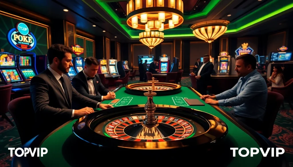 Experience the thrill of TOPVIP gaming with professional players at an elegant casino table.