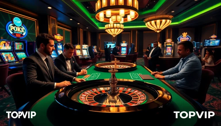 Experience the thrill of TOPVIP gaming with professional players at an elegant casino table.