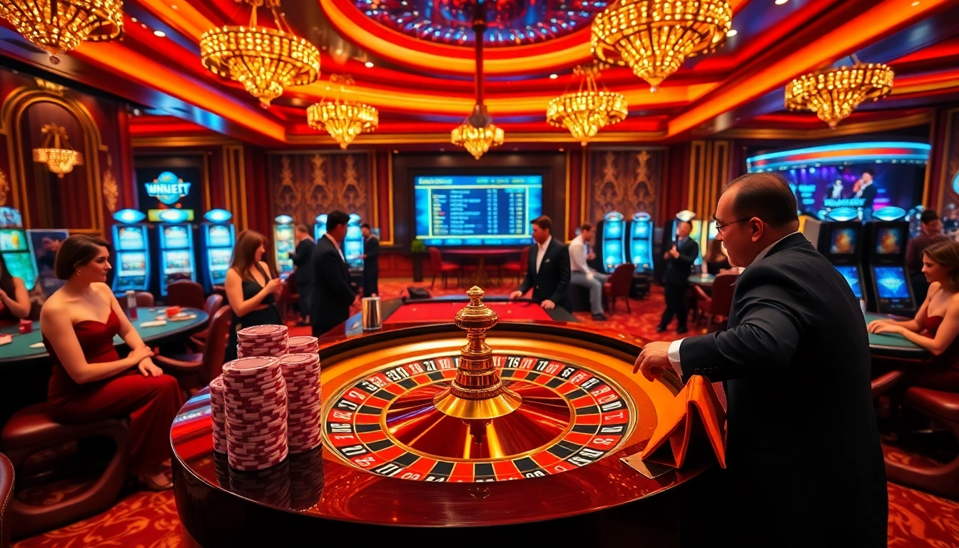 Experience luxury gambling excitement at https://mm88.bar/ with roulette, poker chips, and elegant players.