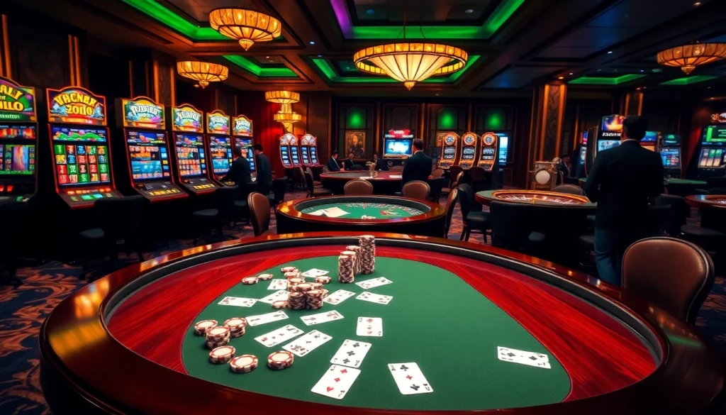 Experience the thrill at roo99v1.com with vibrant poker chips and a dazzling roulette wheel.