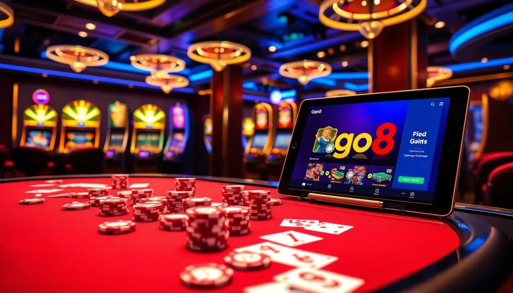 Players enjoying a high-stakes game at a luxurious GO8 casino table.