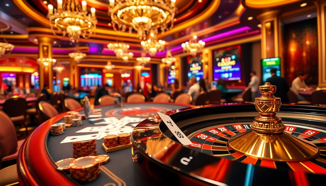 Thrilling poker action at Jun 88 casino featuring casino tables and vibrant lights.