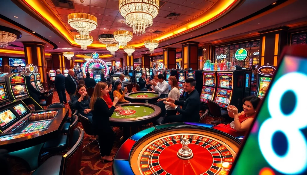 Experience the thrill of gaming with go 8 at a vibrant casino filled with poker tables and slot machines.