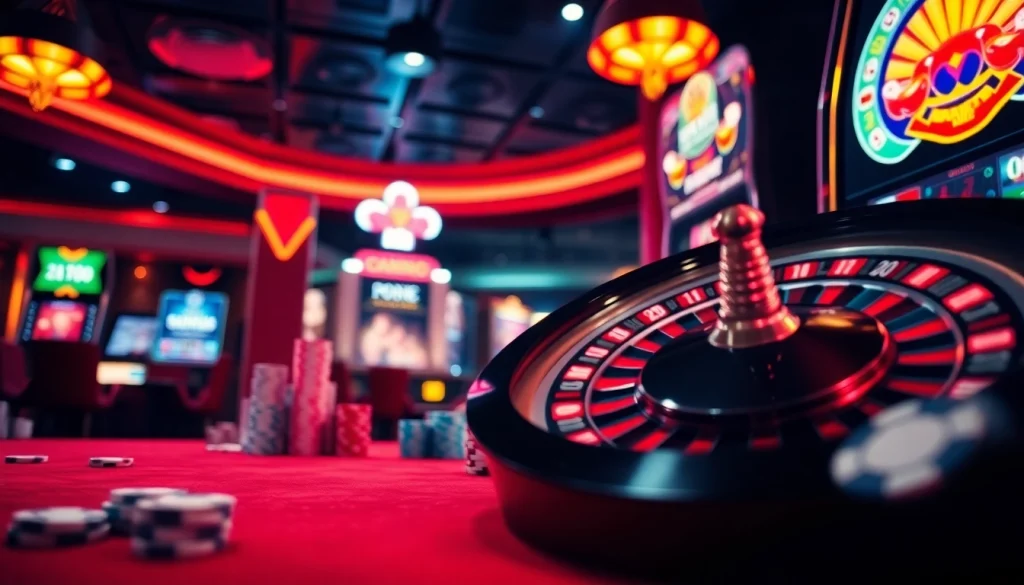 A dynamic scene of online gambling with a focus on trang chủ BL555 showcasing roulette and poker chips.