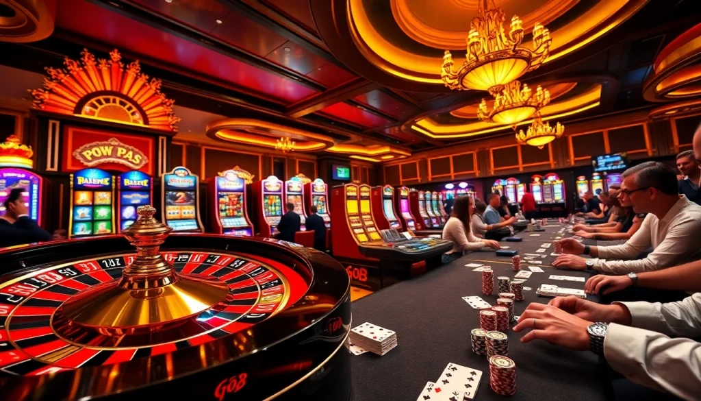 Experience the thrill of GO8 gaming at a luxurious casino with vibrant roulette and engaging poker tables.