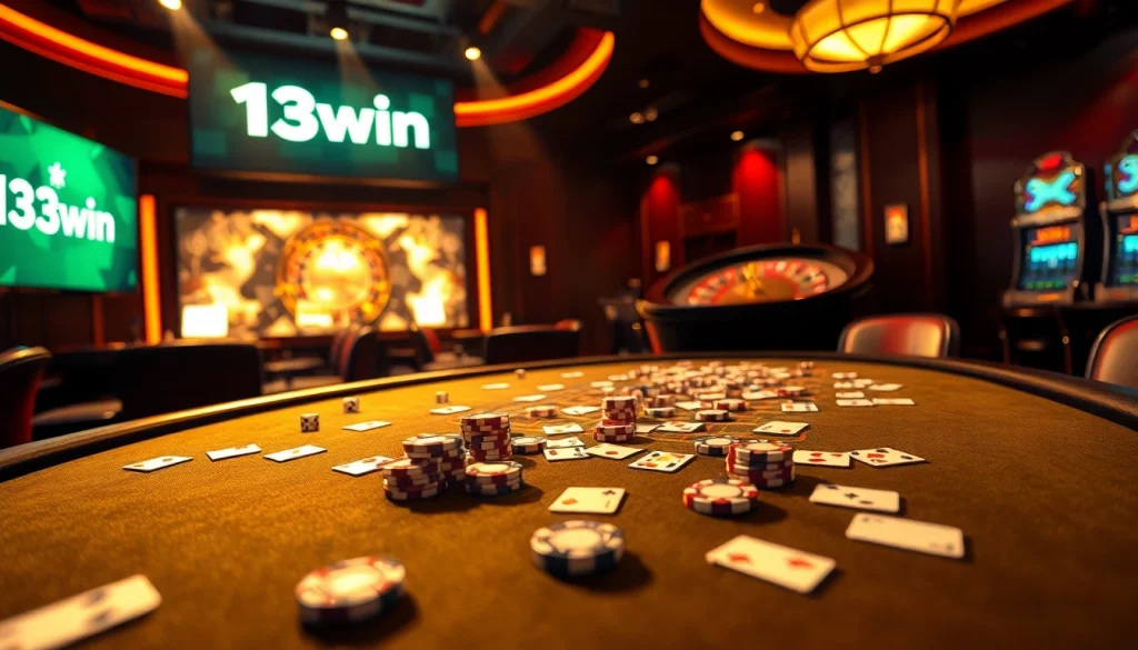 Experience thrilling gameplay and strategies with 13win featuring casino tables, chips, and excitement.