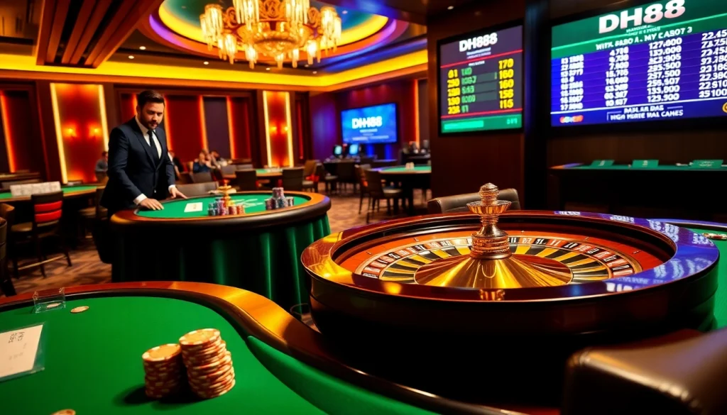 DH88 players excitedly engage at the table, showcasing vibrant casino activities.
