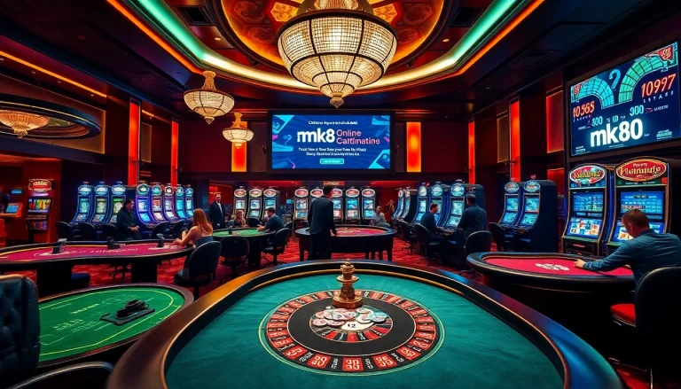 Exciting casino scene showcasing mk8 promotions with players enjoying table games and slots.