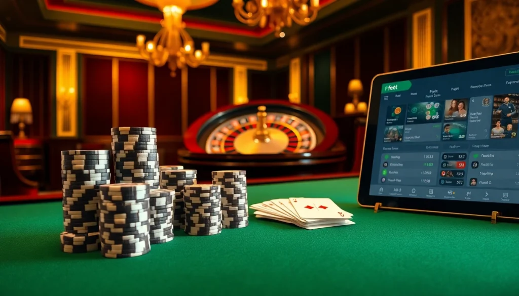 Experience premium poker action at febet's luxurious casino with chips and cards.
