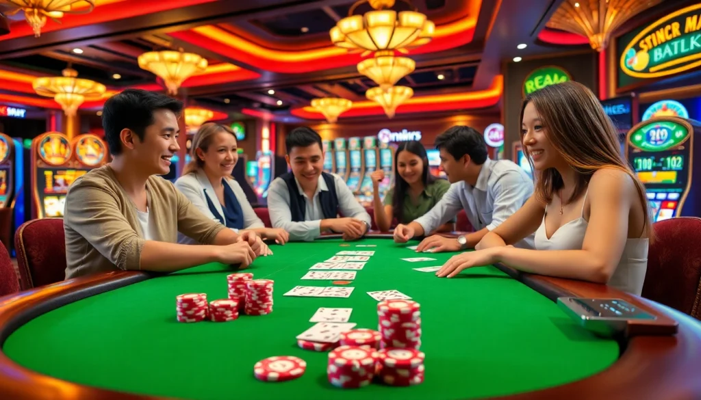 king88 poker players enjoying a vibrant casino atmosphere filled with excitement and colorful chips.