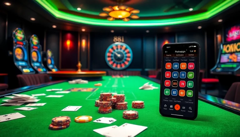 Experience thrilling gameplay at 88i's luxurious casino table with vibrant cards and chips.