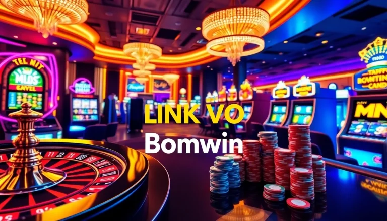 Experience the thrilling LINK VÀO Bomwin with vibrant casino visuals and engaging online gaming elements.
