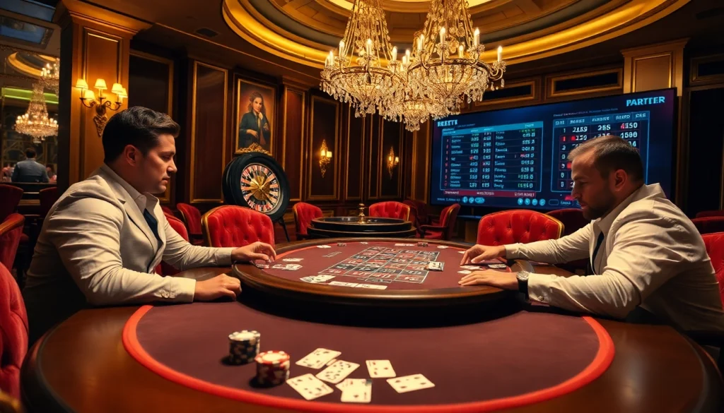 Intense poker action at the TOP CLUB casino featuring professional players and luxury decor.