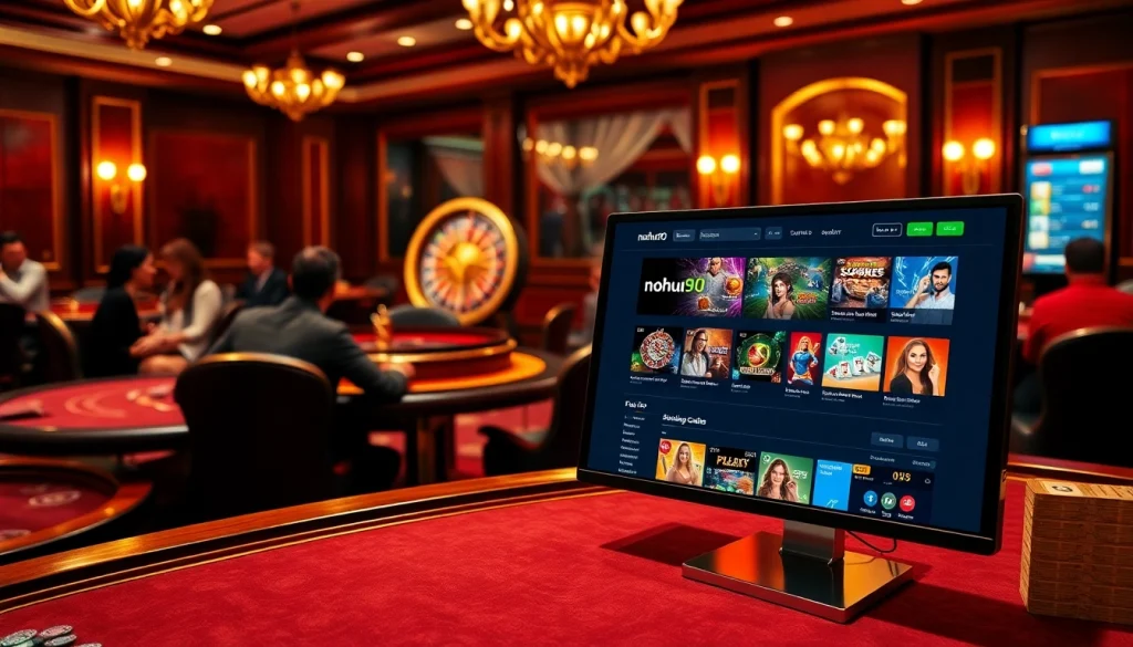 Experience the excitement of nohu90 with poker chips and a spinning roulette wheel.
