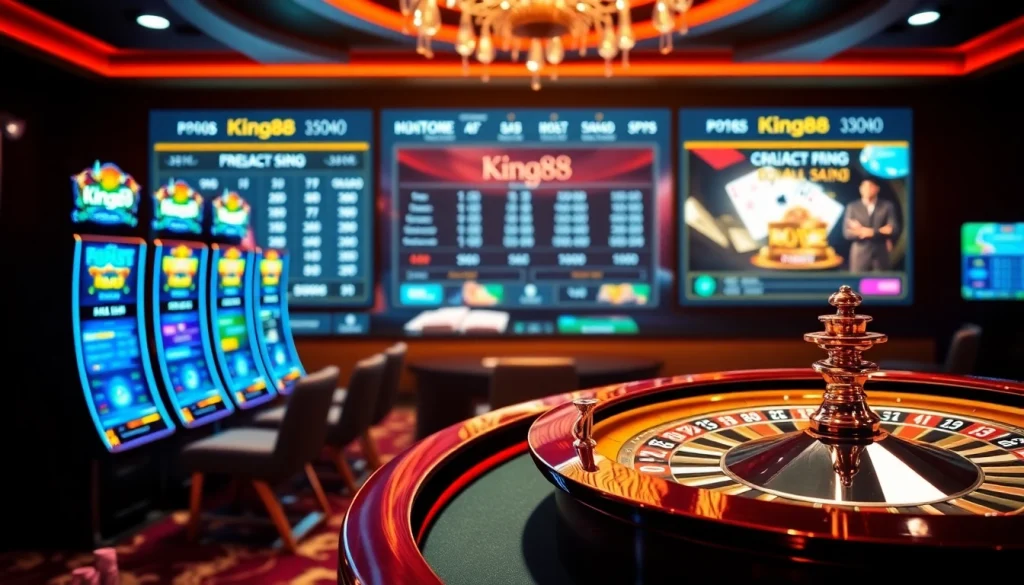 Experience the thrill of winning at King88 with luxurious casino elements and vibrant gameplay.