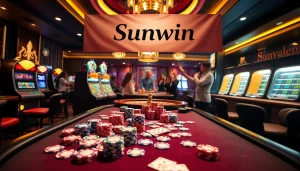 Experience excitement at Sunwin's casino with vibrant gaming tables and thrilling slot machines.