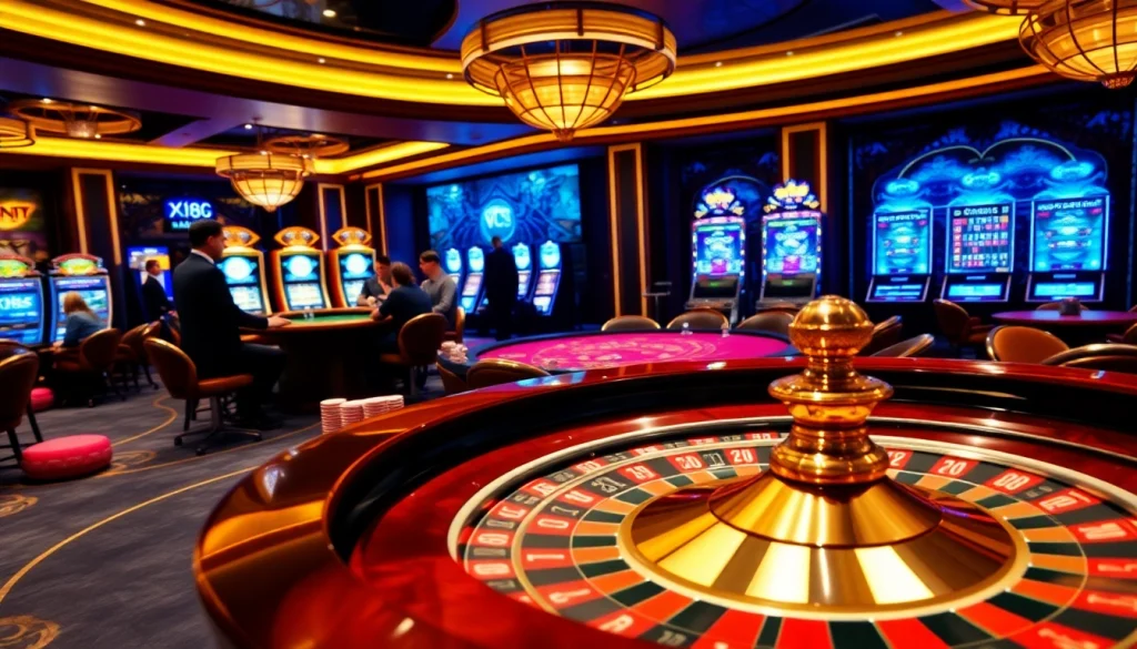 Engaged players at xin88.com roulette table in an elegant casino setting.