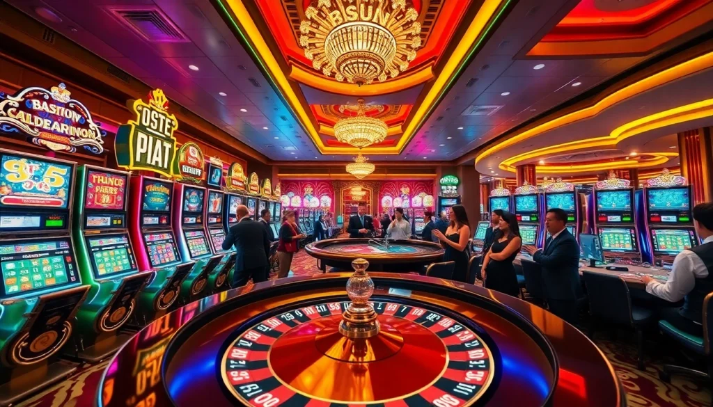 High-stakes gaming at M88 casino featuring vibrant slot machines and thrilling roulette action.