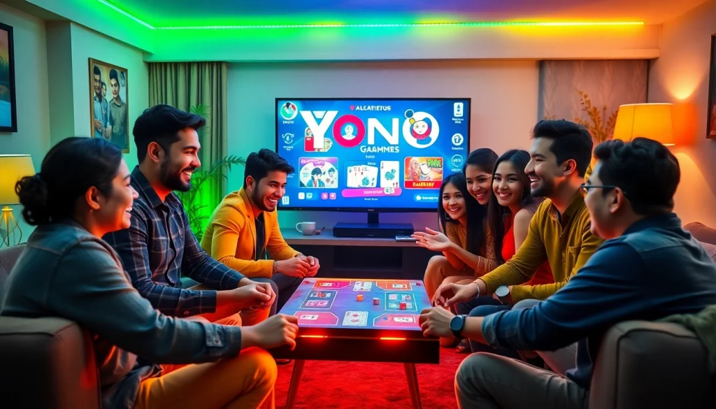Diverse group enjoying Yono games in a cozy gaming setup.