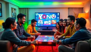 Diverse group enjoying Yono games in a cozy gaming setup.