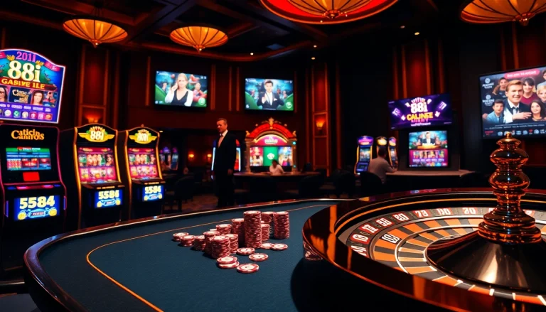 Experience the excitement of 88i with a vibrant casino table setting showcasing slots and poker chips.