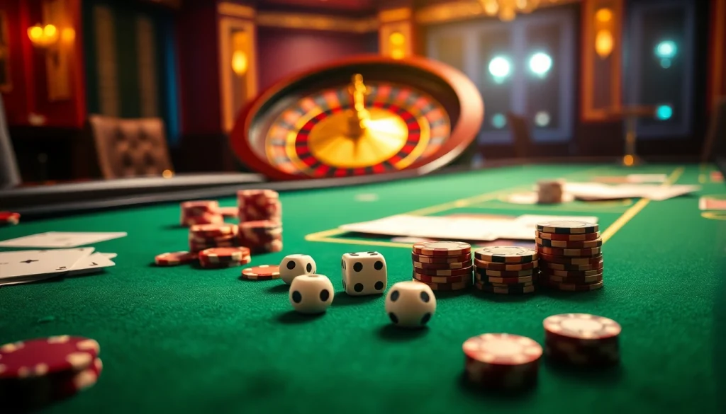 Engage with thrilling games at 789F.com, featuring vibrant casino tables filled with chips and gleaming roulette wheels.