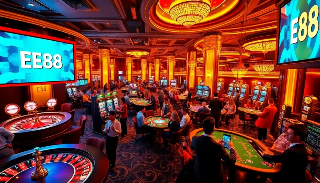 EE88 players enjoying a thrilling casino experience at high-stakes poker tables.