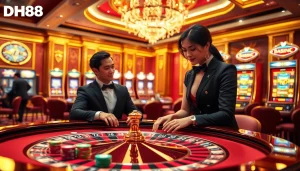 High-stakes roulette game showcasing DH88 excitement in a luxury casino atmosphere.