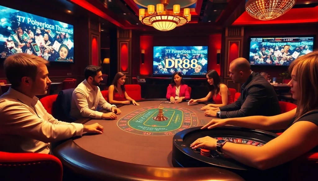 Players engaging in strategic gameplay at a luxurious casino table, emphasizing the DR88 thrilling experience.