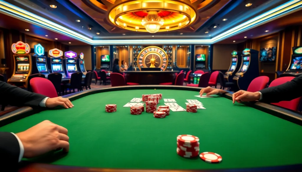 Experience thrilling poker action at KP88 with vibrant chips and elegant casino ambiance.
