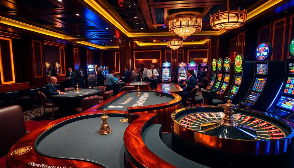 Experience the excitement of gambling at Vipwin with luxurious casino tables and vibrant slot machines.