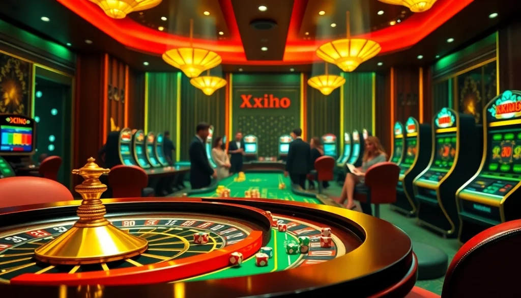 A thrilling gaming experience on https://xx88.today/ featuring roulette wheels and excited players.