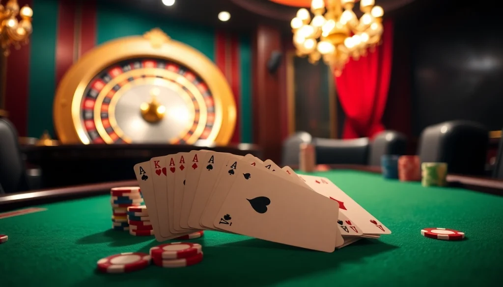 Experience the excitement of i9bet at a luxurious poker table, complete with glamorous poker chips and cards.