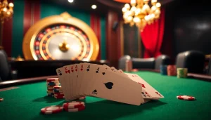 Experience the excitement of i9bet at a luxurious poker table, complete with glamorous poker chips and cards.